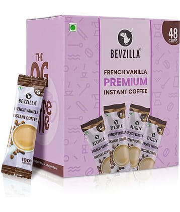 Bevzilla 48 Instant Coffee Powder Sachets (French Vanilla) - 96 Grams| Hot & Cold Coffee| Makes 48 Cups| 100% Arabica Coffee