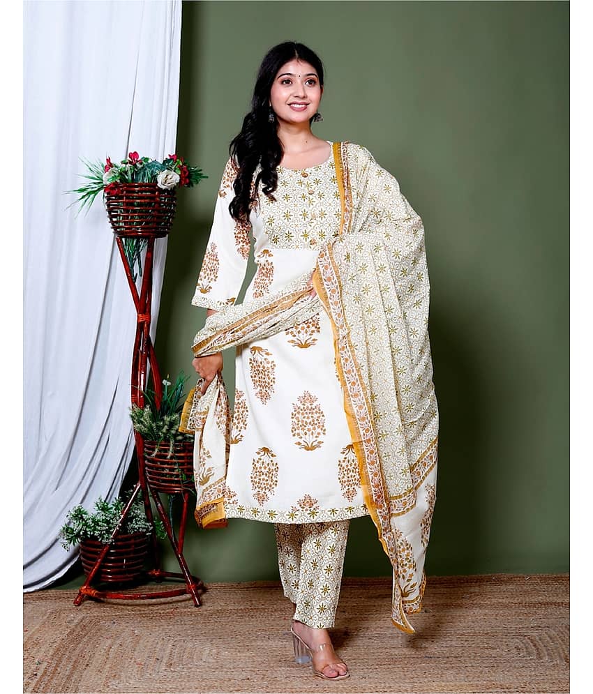 The Kurti Point Rayon Printed Kurti With Pants Women's Stitched Salwar Suit - White ( Pack of 1 )