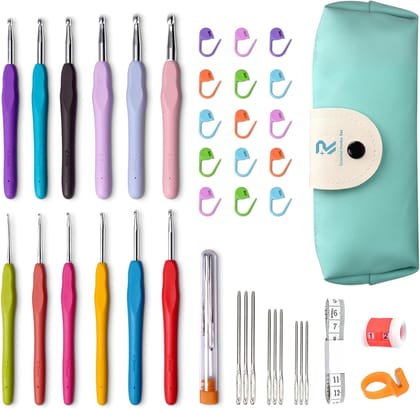 Tusmad Crochet Hooks Set, 41 Pcs Full Size, Ergonomic Soft Grip Rubber Handles, Crochet Kits For Beginners Adults, Sister Gift, Crochet Hooks Arthritic Hands, Ergonomic Soft Grip Handles, Christm