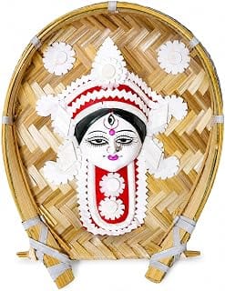Sholapith Maa Durga Face Wall Hanging 8x6 Inch | Pooja Room Decoration Items for Home Mandir | Handmade Bengali Puja Decor on Kulo | Durga Puja & Griha Pravesh Gift