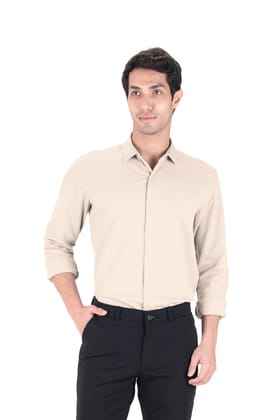 Cardinal Dobby Shirt - Knitted Heavy Shirt-Sand Beige / XS