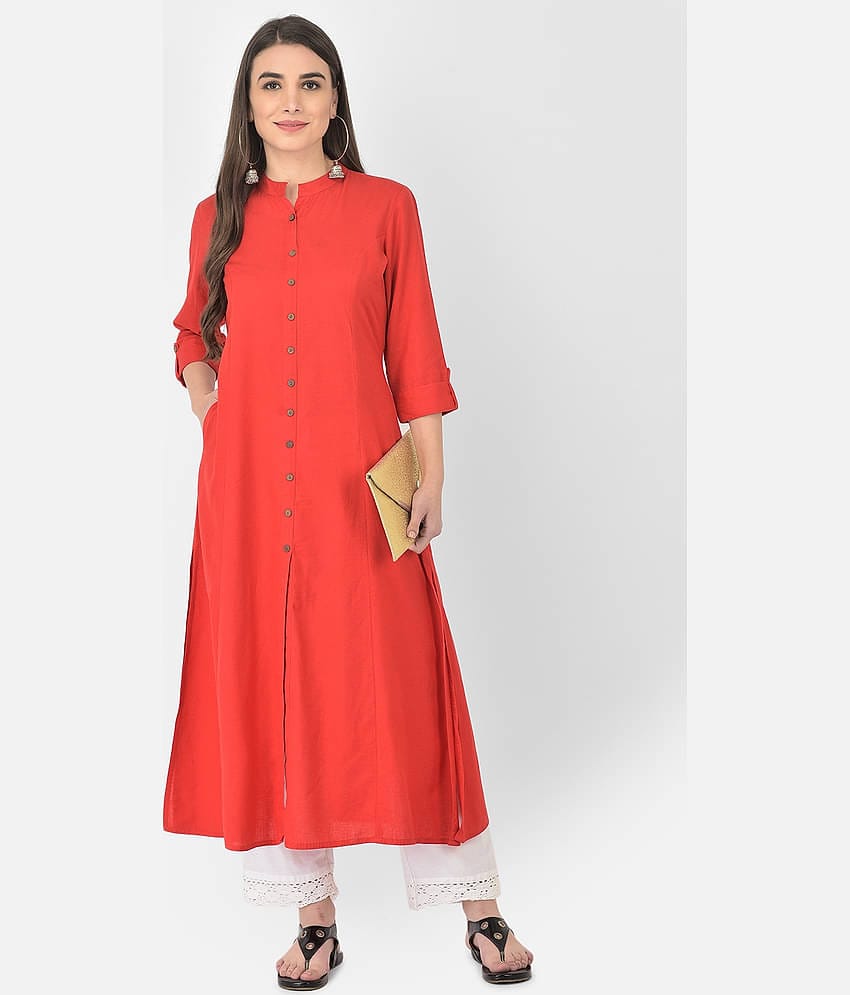Pistaa - Red Cotton Blend Women's Front Slit Kurti ( Pack of 1 )