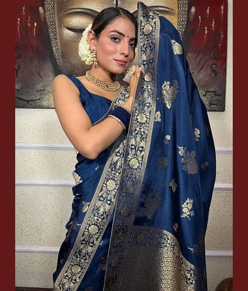 fab woven Art Silk Woven Kanjeevaram Sarees With Unstitched Blouse Piece ( Teal )