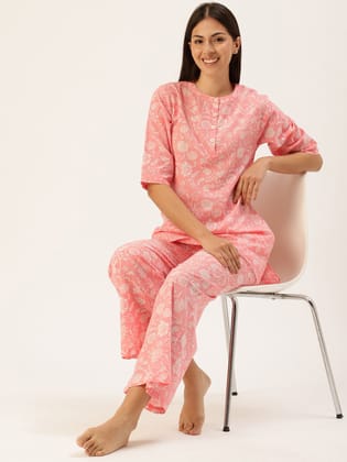Pink Floral Kurta & Palazzo-M