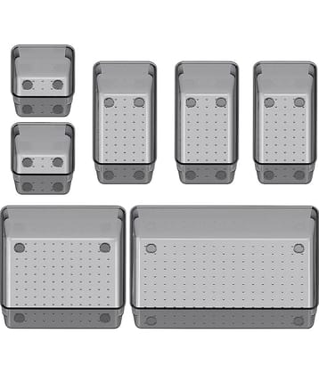 Grey_ 7 Pcs Desk Drawer Organizers Trays Set Clear Plastic Storage Bins Bathroom Drawer Tray Dividers Vanity Trays Organizer for Bedroom Dresser Makeup Kitchen Utensil Office