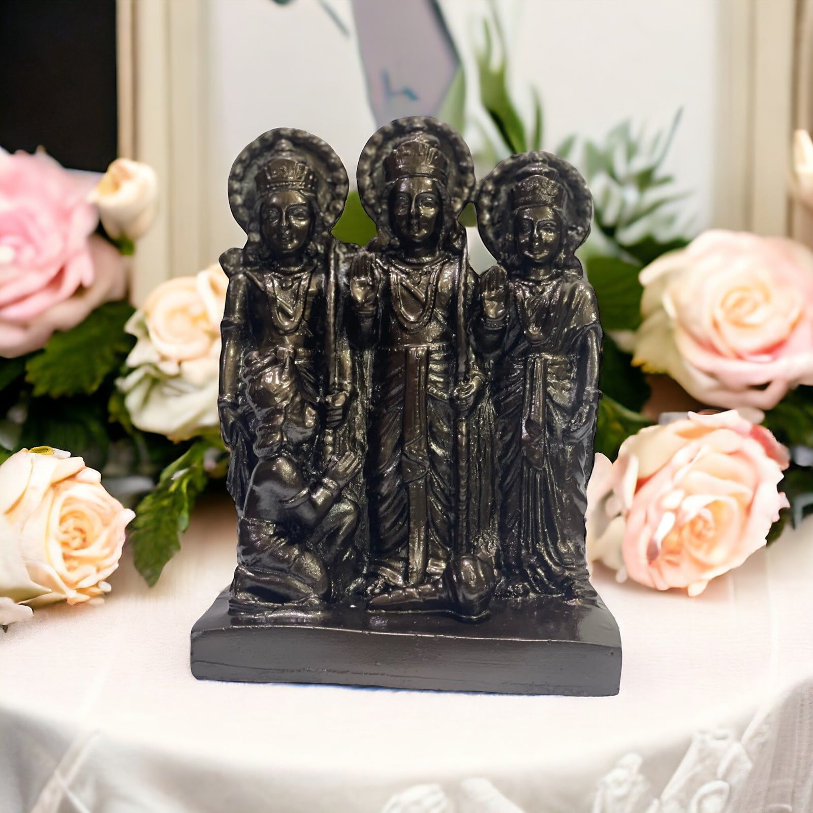 Lord Ram Darbar Idol Showpiece Statue Puja, H - 15.5 cm-Composite Marble