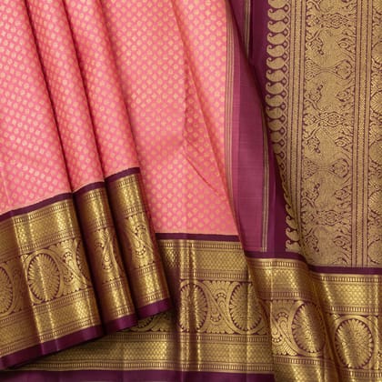 Peach And Maroon Kanchipuram Silk Saree With Medium Border Handwoven Pure Silk For Wedding Wear PV NYC 1143