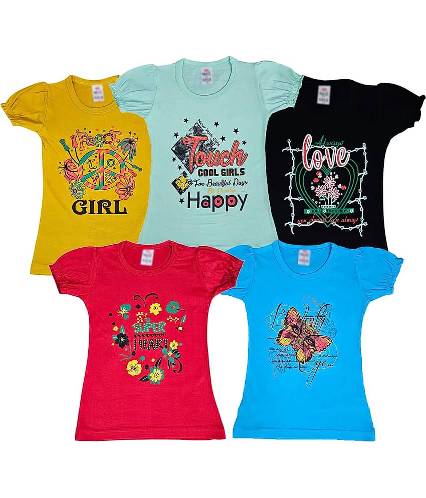 COOLTEES4U Pack of 5 Girls 100% Cotton T-Shirt ( Multicolor )