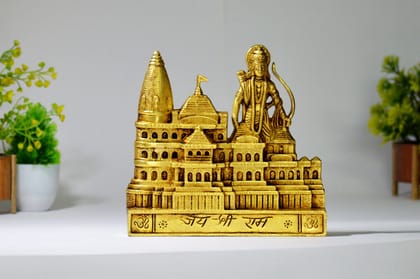 Brass standing Rama with Ayodhya temple idol (Color - Golden, Size - 8.5H * 8.5L * 1.25B) by Snova Enterprises