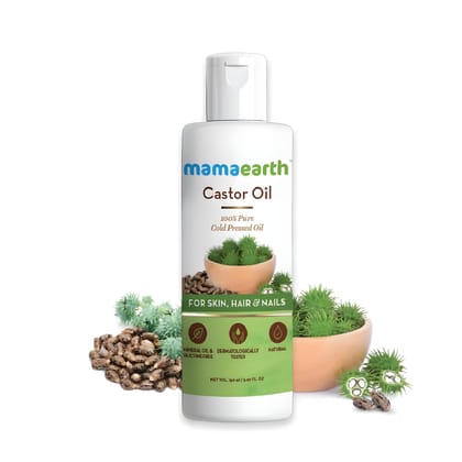 Mamaearth Castor Oil with 100% Pure Cold Pressed Castor Oil For Skin, Hair & Nails - 150 ml | Hydrates & Nourishes Skin | Promotes Hair Growth & Strengthens Hair | Strengthens Nails | Eyebrow & Eyelash Growth Mamaearth Castor Oil with 100% Pure Cold Pres