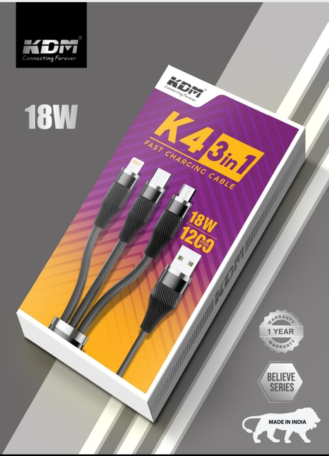 KDM K4 18 W 3 in 1Charging CABLE