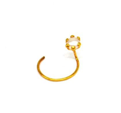 18 kt yellow fine gold fabulous nose pin, excellent single pearl nose pin, stunning design gifting gold jewelry for girl's women's gnp37