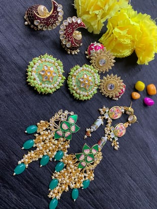 ZEVAR I Combo 5 Pairs Handcrafted Meenakari Earrings (Pack of 5)