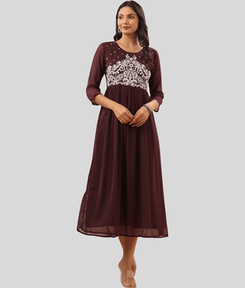 Juniper - Maroon Rayon Women's Fit & Flare Dress ( Pack of 1 )
