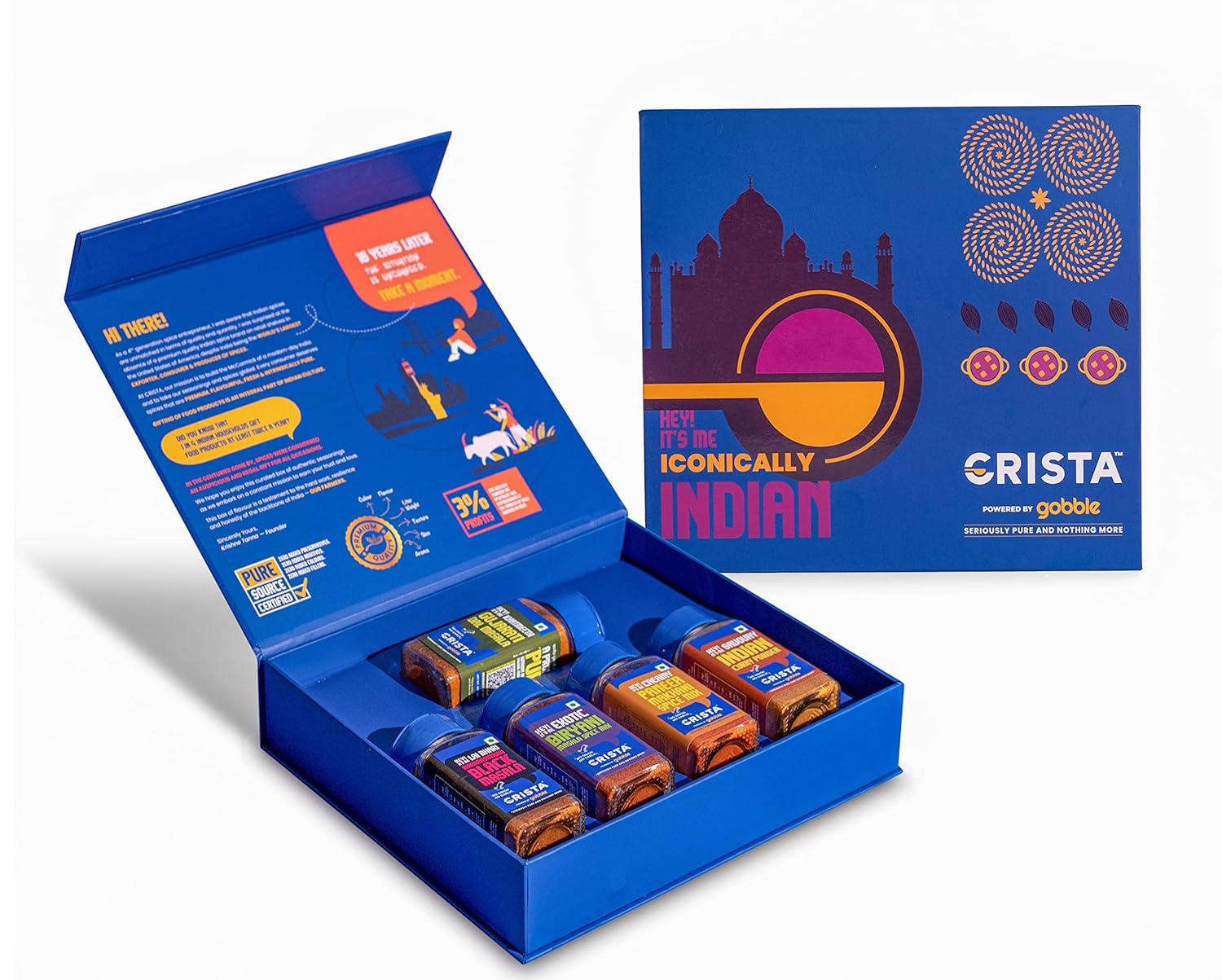 CRISTA Iconically Indian Seasonings Gift Box - Festive Gift|Pure Spice Gifting, 240 gm - Box of 5