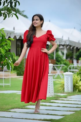 Red Slit Cotton Maxi Dress-S
