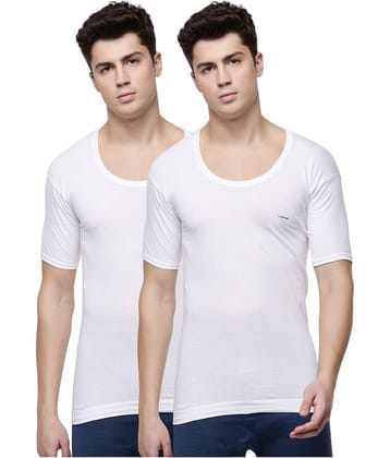 Dollar Lehar Men Combed Cotton Round Neck With Sleeve Vest - Pack of 2 - White