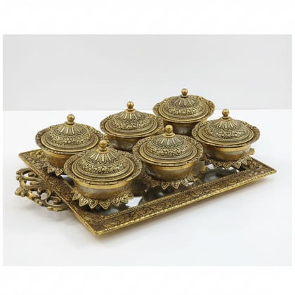 Aluminium Bowl Set with Tray (6 Pieces) | Premium Serving Set, Height : 1 Inch (ASMAS538 C)