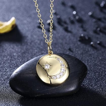 Swarovski Cresent Moon & Star Necklace in 18K Gold Plated