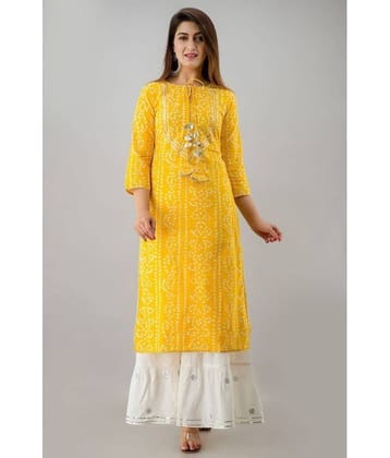 SVARCHI Rayon Printed Straight Women's Kurti - Yellow ( Pack of 1 )