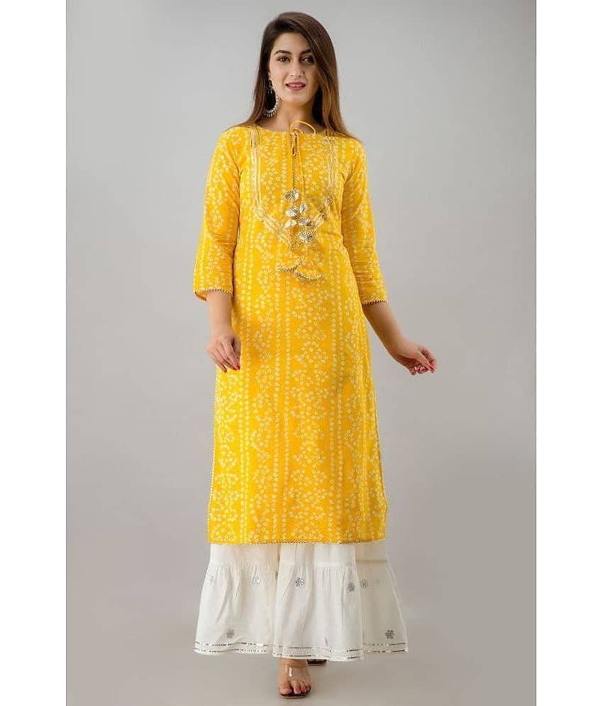 SVARCHI Rayon Printed Straight Women's Kurti - Yellow ( Pack of 1 )