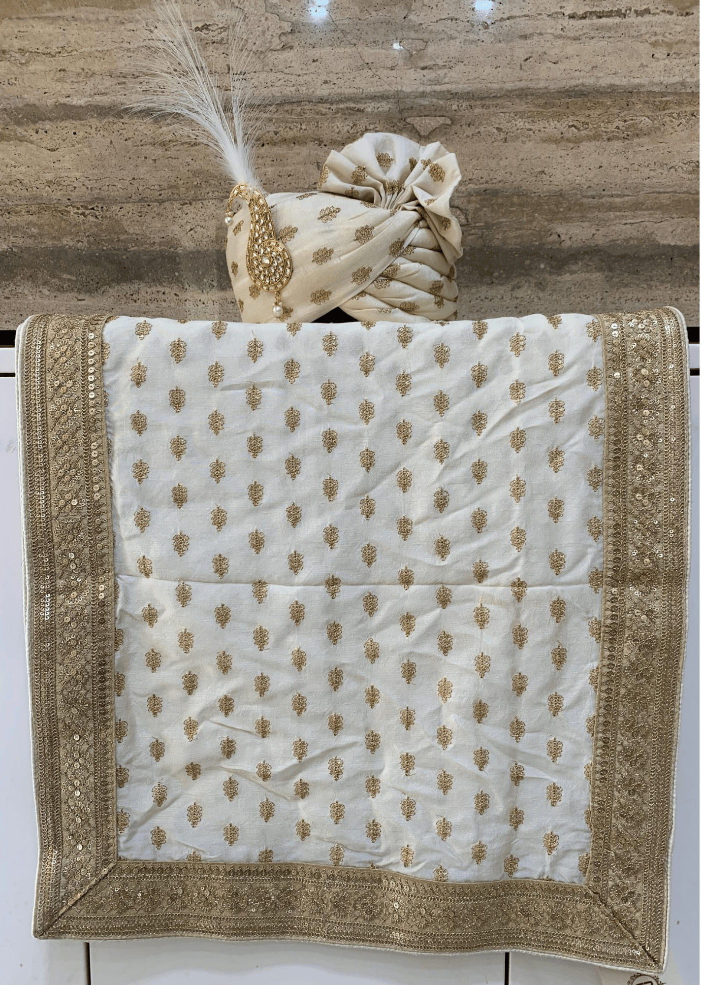 LIGHT GOLDEN ZARIWORK  SAFA DUPATTA SET (  ONPAPER PATTERN)