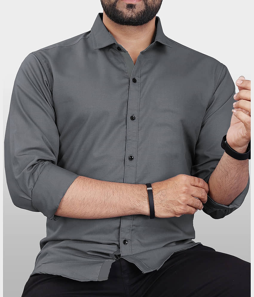 Eviqe Cotton Blend Regular Fit Solids Full Sleeves Men's Casual Shirt - Grey ( Pack of 1 )
