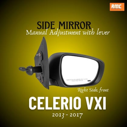 RMC Car Side Mirror Suitable For Maruti Suzuki Celerio VXI/VDI With Lever (2013-2017) (ABS & Glass) | Non Auto Fold | Manually Operated (Black) RIGHT SIDE (DRIVER SIDE)