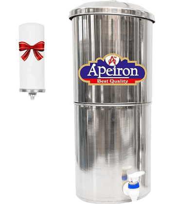 APEIRON STAINLESS STEEL WATER FILTER WITH 1 NEW CANDLE 16 Ltr Gravity Water Purifier