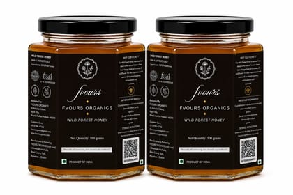 Favours Organics Wild Forest Honey 500g | Raw Unprocessed | No Added Sugar or Preservatives | 100% Pure Honey | Immunity Booster | Natural Forest Harvested Honey Pack of 2