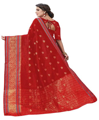 Women's Cotton Silk Designer Weaving Saree with Unstitched Blouse (Maroon, 5.50 Mtrs)