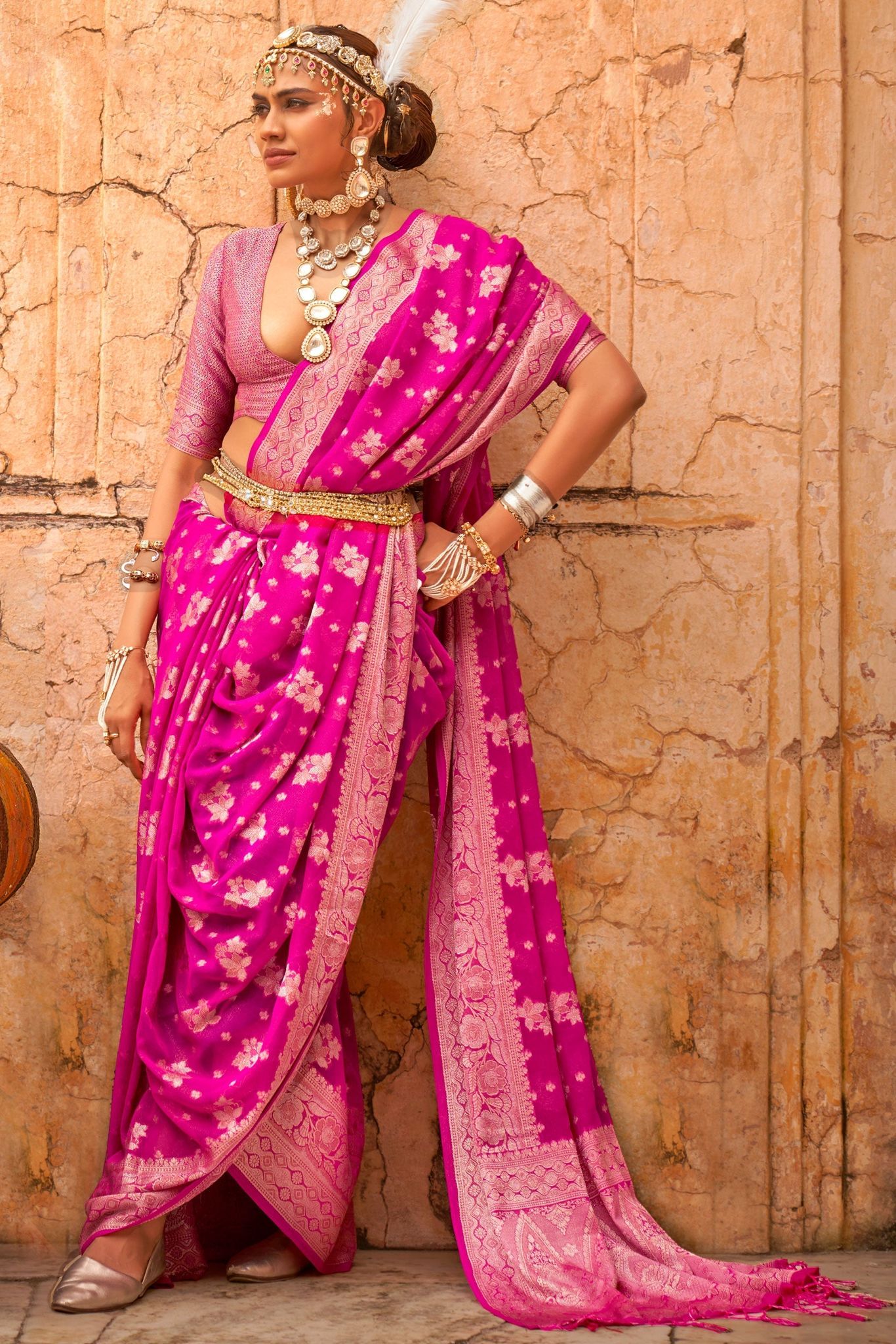 Pink Georgette Saree