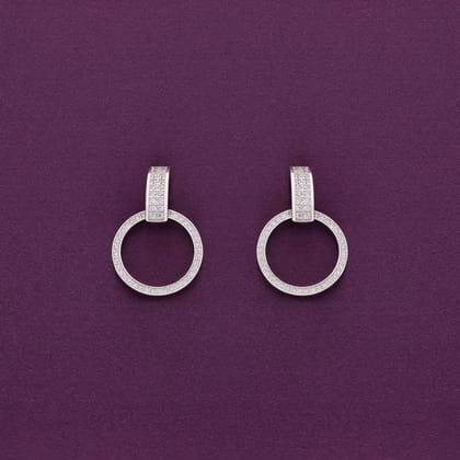 Gleaming Circular Crystals Silver Drop Earrings-White Stone / Silver