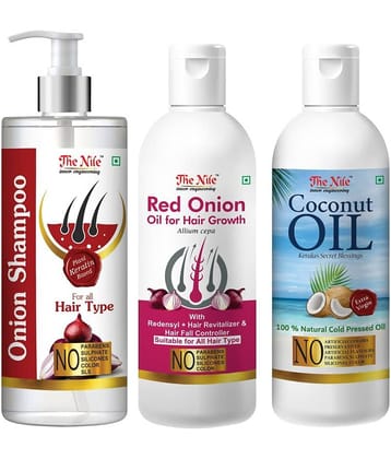 The Nile Red Onion Shampoo 200 ML + Red Onion Oil 100 ML + Coconut Oil 100 ML  Shampoo 400 mL Pack of 3