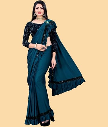 KV Fashion Lycra Embellished Saree With Unstitched Blouse Piece ( Rama )