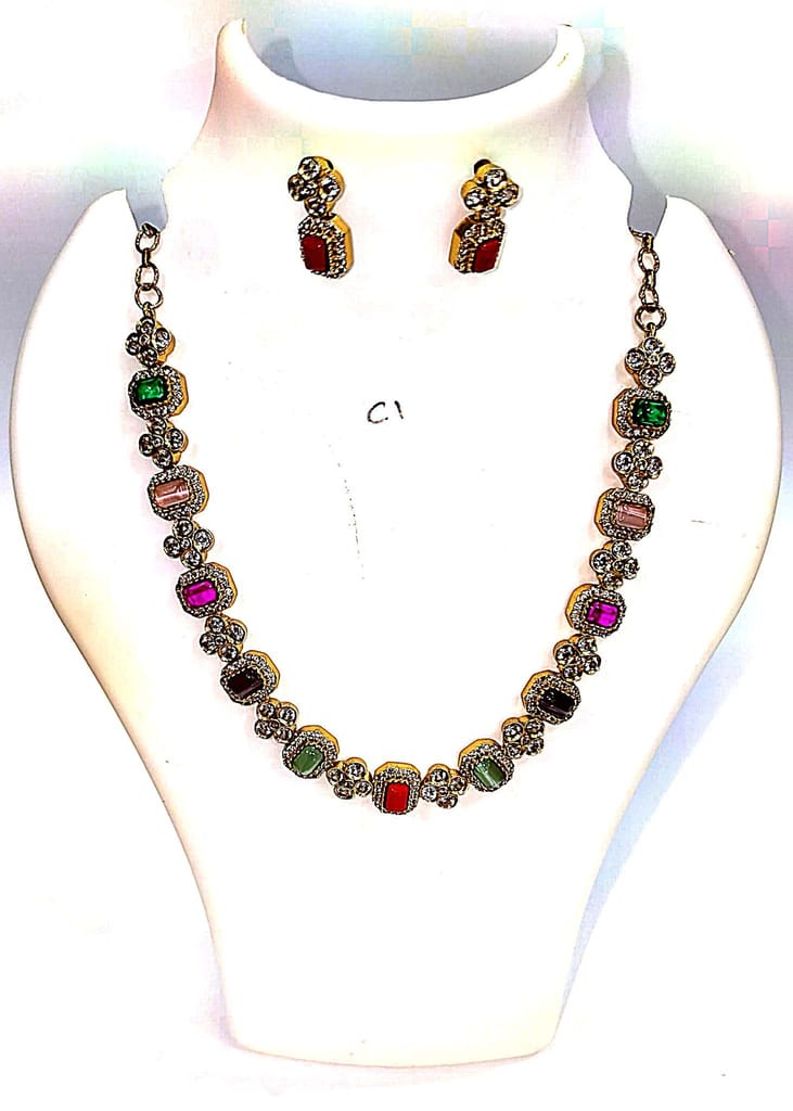 Gold-plated Kundan and Meenakari Necklace Set with Earrings