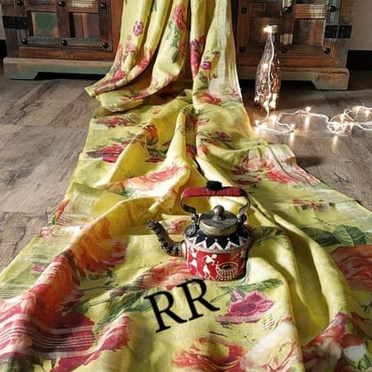 FLOWER DESIGN LINEN DIGITAL PRINTED SAREE 1558