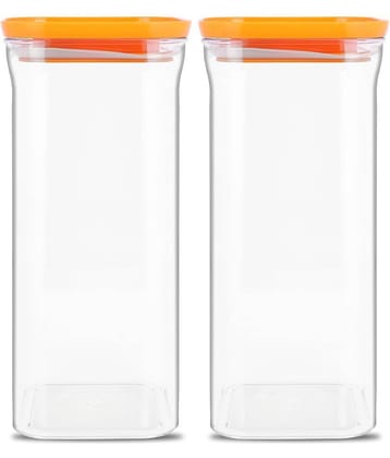 HomePro - Square Container | Airtight | Silicone Cap | Orange | Plastic Utility Container | Set of 2 - 1500 ml