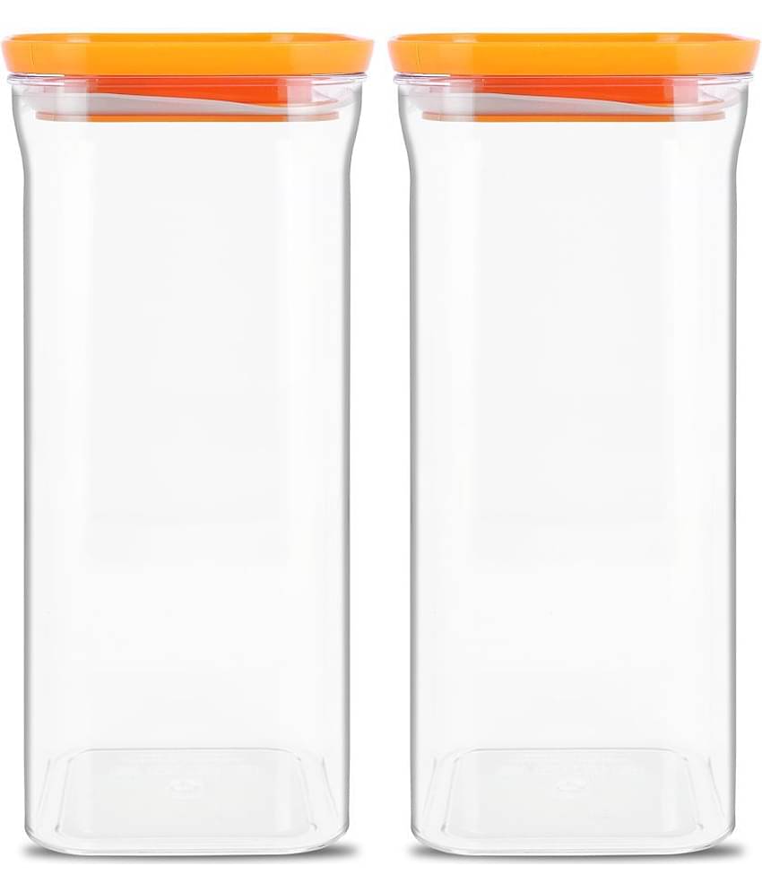 HomePro - Square Container | Airtight | Silicone Cap | Orange | Plastic Utility Container | Set of 2 - 1500 ml