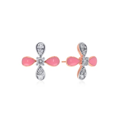 Senco Gold 14K Rose Gold Mini Bloom Kids Diamond Studs Earrings (Gold Weight - 1 g / 0.12 carat / HI-SI)
