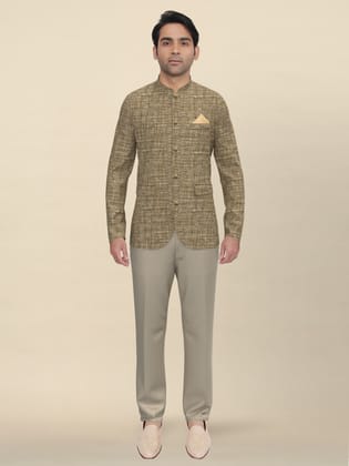 Gold Jacquard self-textured Bandhgala set-40 (Medium) / Bandhgala Pant Set