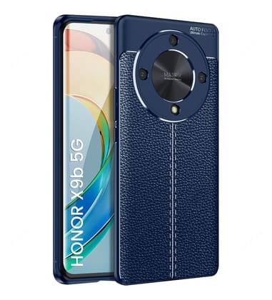Vegan Leather Rugged Flexible TPU Series Shockproof Armor Back Cover for Honor X9b 5G, 6.78 inch, Blue