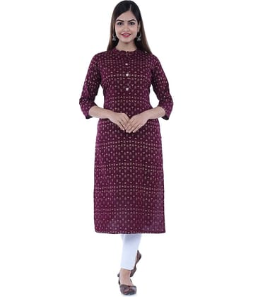 GlowWorld Viscose Blend Printed Straight Women's Kurti - Maroon ( Pack of 1 )