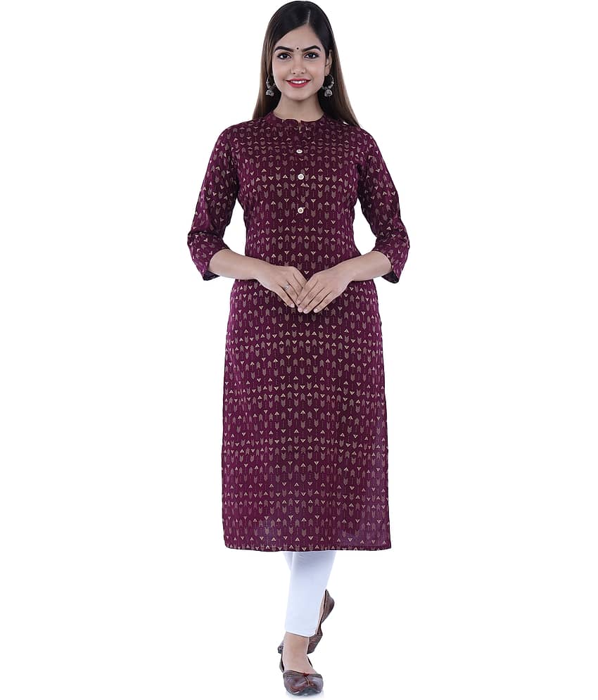 GlowWorld Viscose Blend Printed Straight Women's Kurti - Maroon ( Pack of 1 )