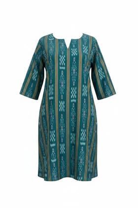 Sambalpuri Ikat Floral Peacock Teal-Odisha Handloom Kurti