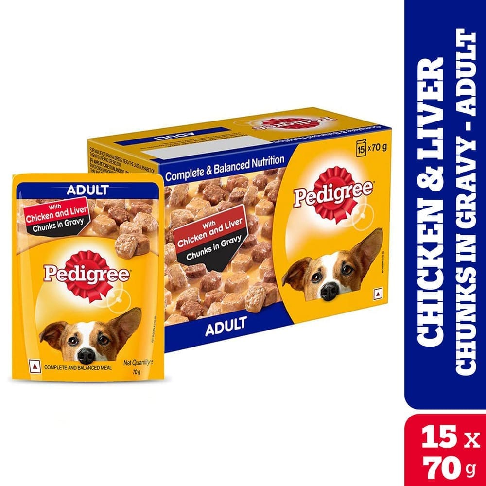 Pedigree Chicken & Liver Chunks in Gravy Adult Wet Dog Food (70gx15)
