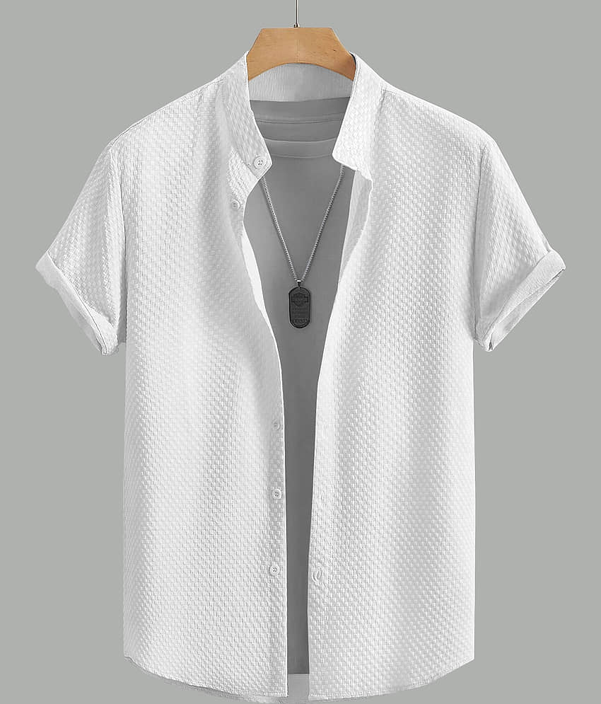 Urban Buccachi Polyester Regular Fit Self Design Half Sleeves Men's Casual Shirt - White ( Pack of 1 )