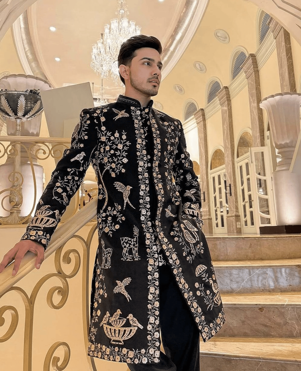 Sunny Chopra in Sukrit - Black Sherwani with Cutdana and Zari work-XS/34