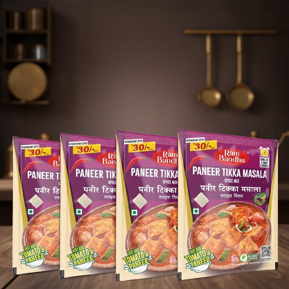 Ram Bandhu Paneer Tikka Masala Spice Mix 50gm X 4 Pack | smoky, and flavorful blend of spices | Easy to use | this pack of 4 (50g each) helps you prepare delicious restaurant-style paneer tikka at home