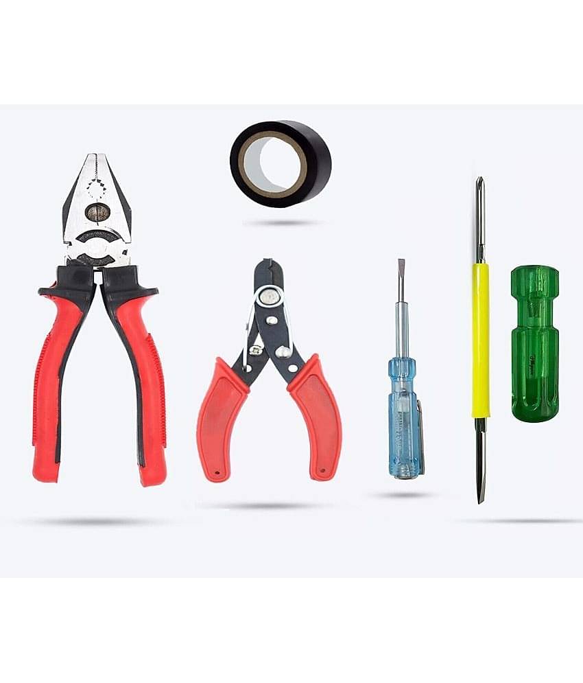 Aldeco Hand Tool Kit- Heavy Duty Plier (Pilash), Tape, Wire Cutter, Tester & 2in1 Screw Driver. Combination Tools For Domestic & Industrial Purpose.
